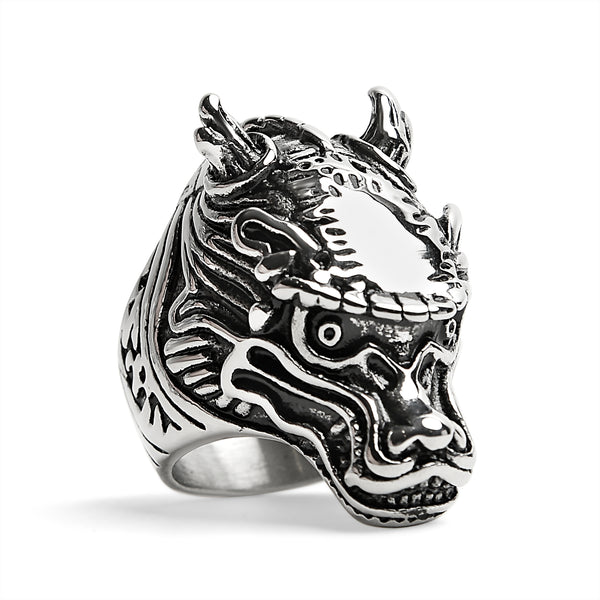 Stainless Steel Eastern Dragon Head Ring / SCR4032