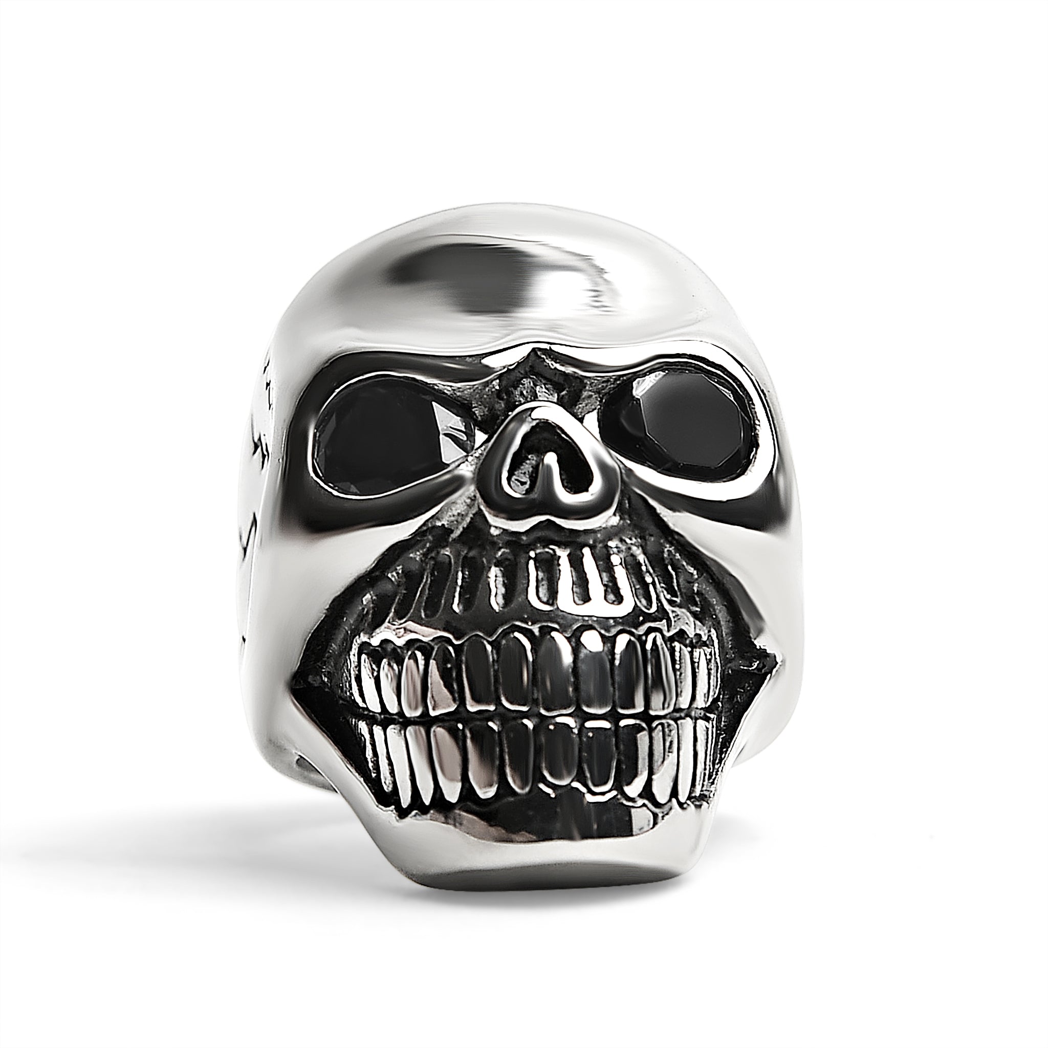 Detailed Cracked Skull with CZ Eyes Stainless Steel Ring / SCR4033