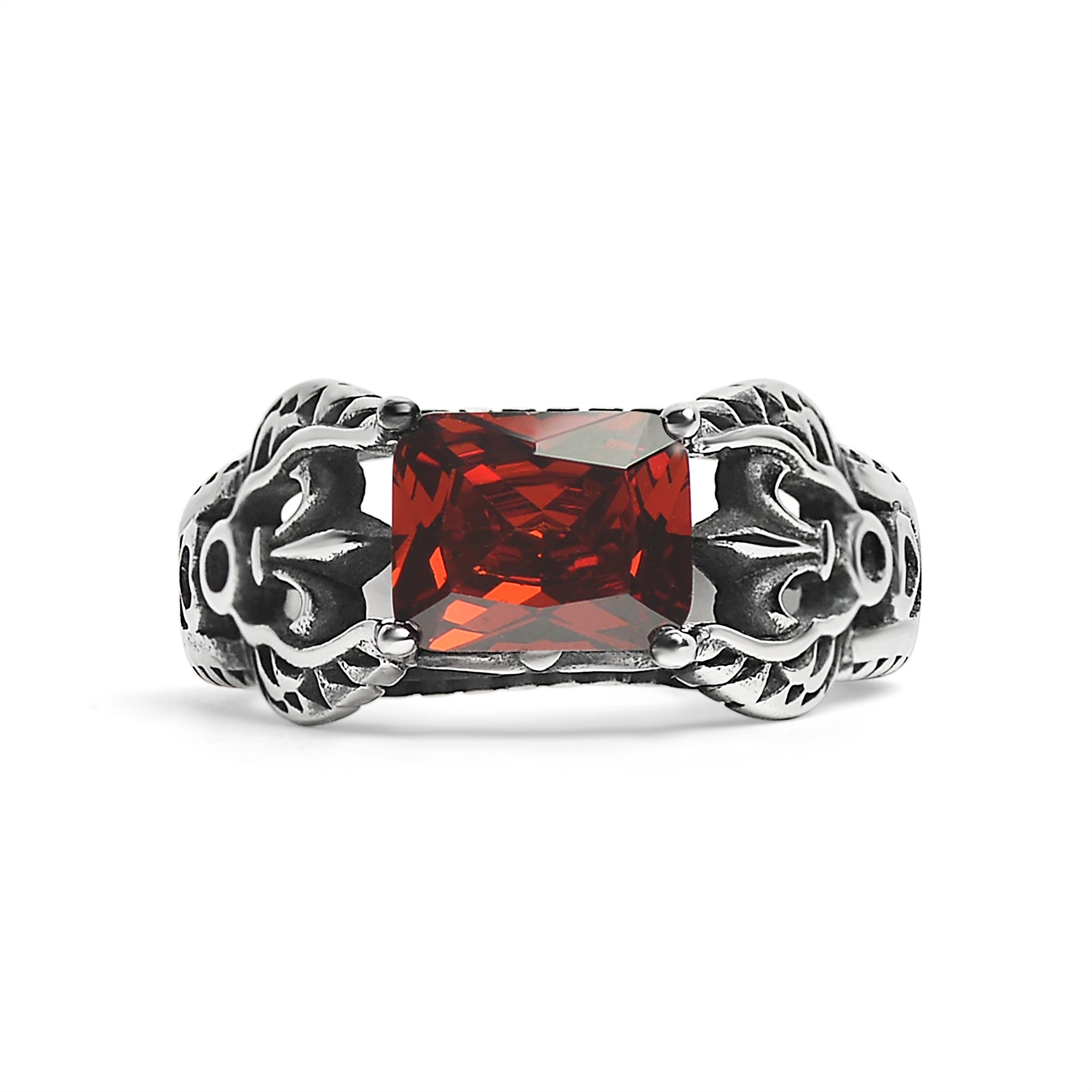 Red CZ Center Detaljerad Fleur de Lis Accenter Rostfritt stål Ring / SCR4035