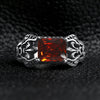 Red CZ Center Detailed Fleur De Lis Accents Stainless Steel Ring / SCR4035
