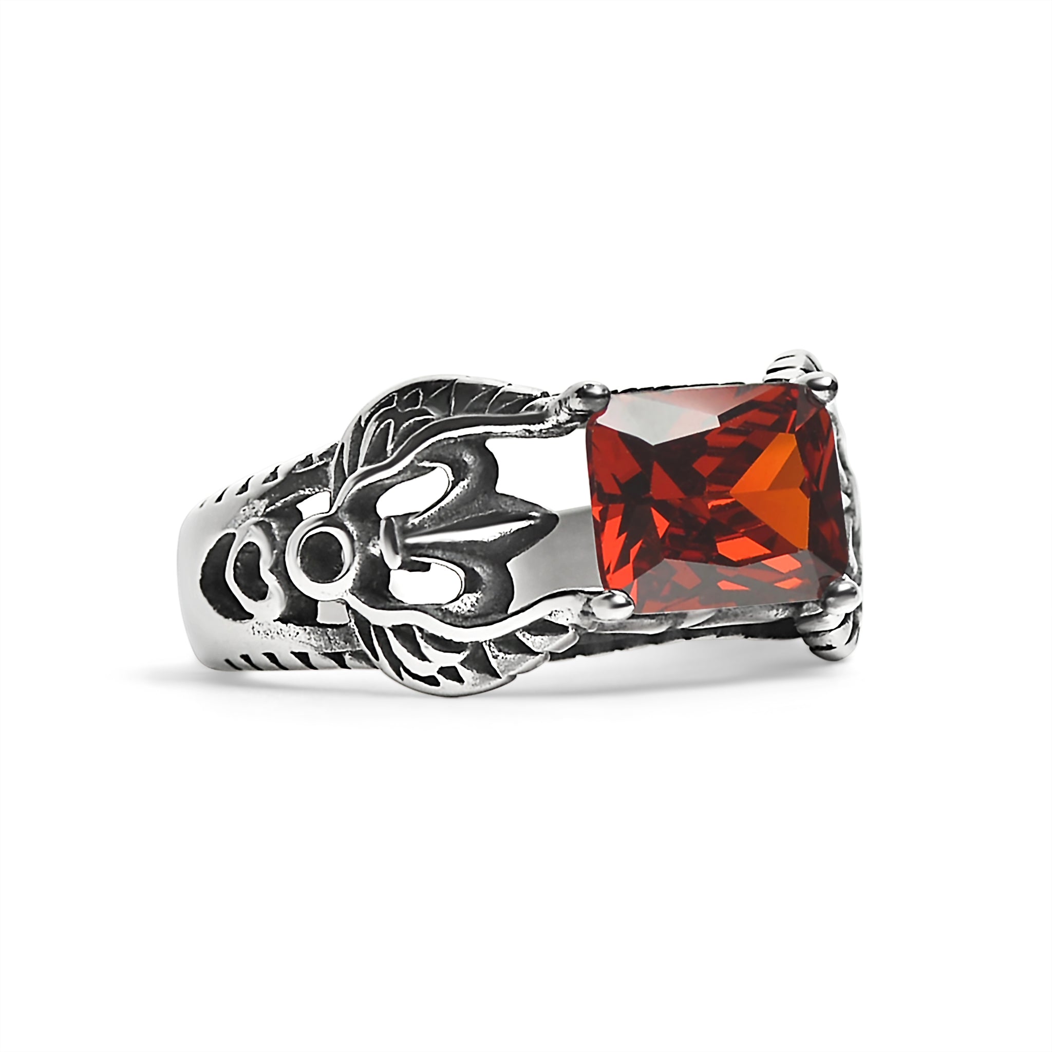 Red CZ Center Detaljerad Fleur de Lis Accenter Rostfritt stål Ring / SCR4035