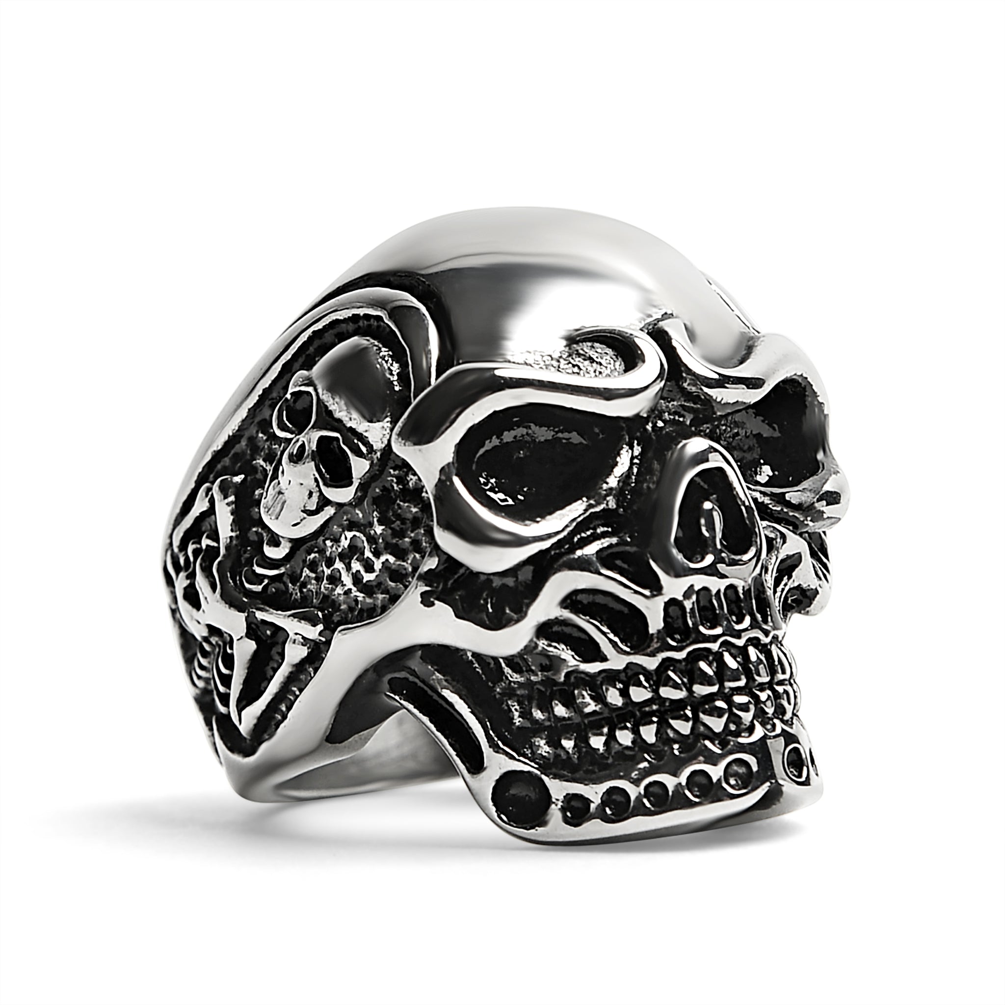 Stainless Steel Skull With Skeleton Accents Ring / SCR4048