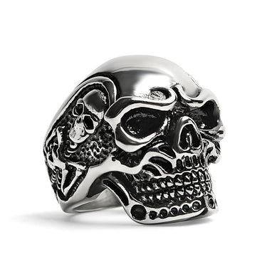 Stainless Steel Skull With Skeleton Accents Ring / SCR4048
