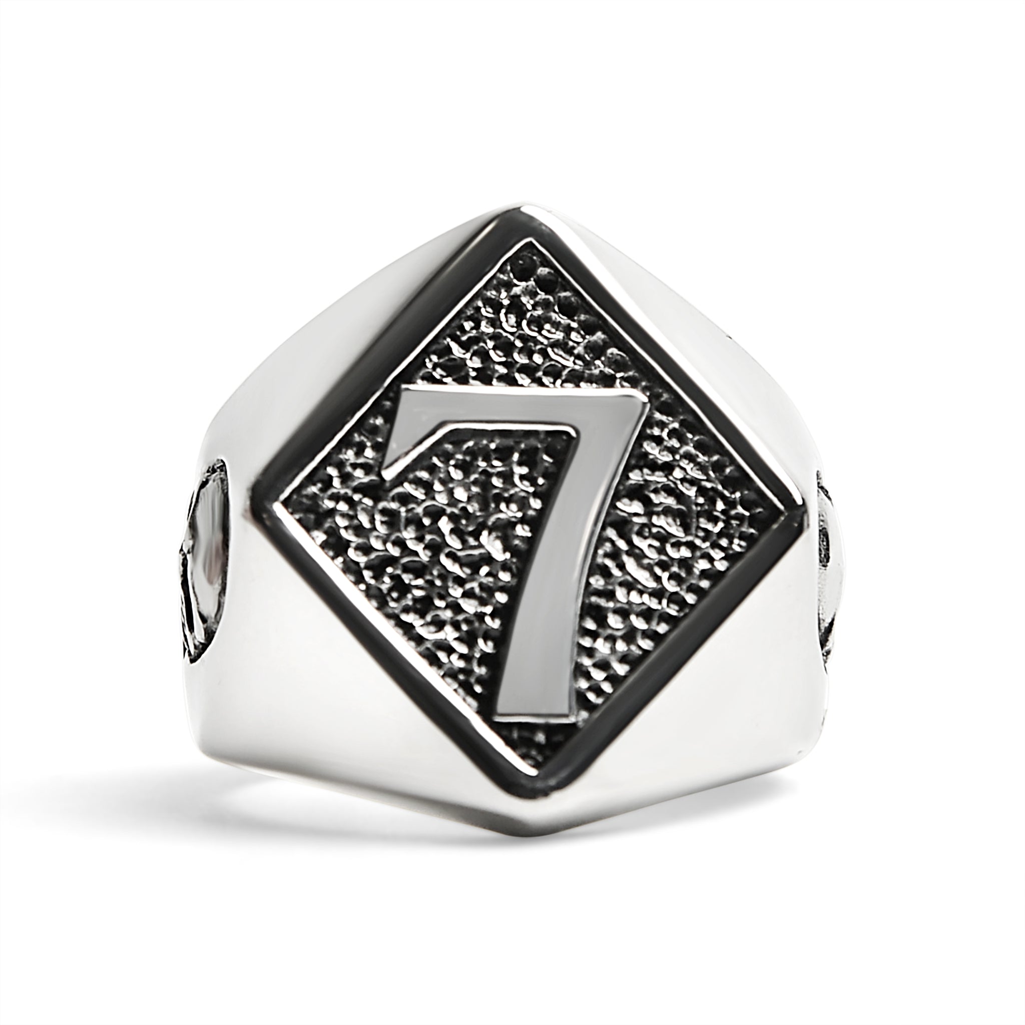Stainless Steel Lucky "7" With Skull Accents Signet Ring / SCR4060