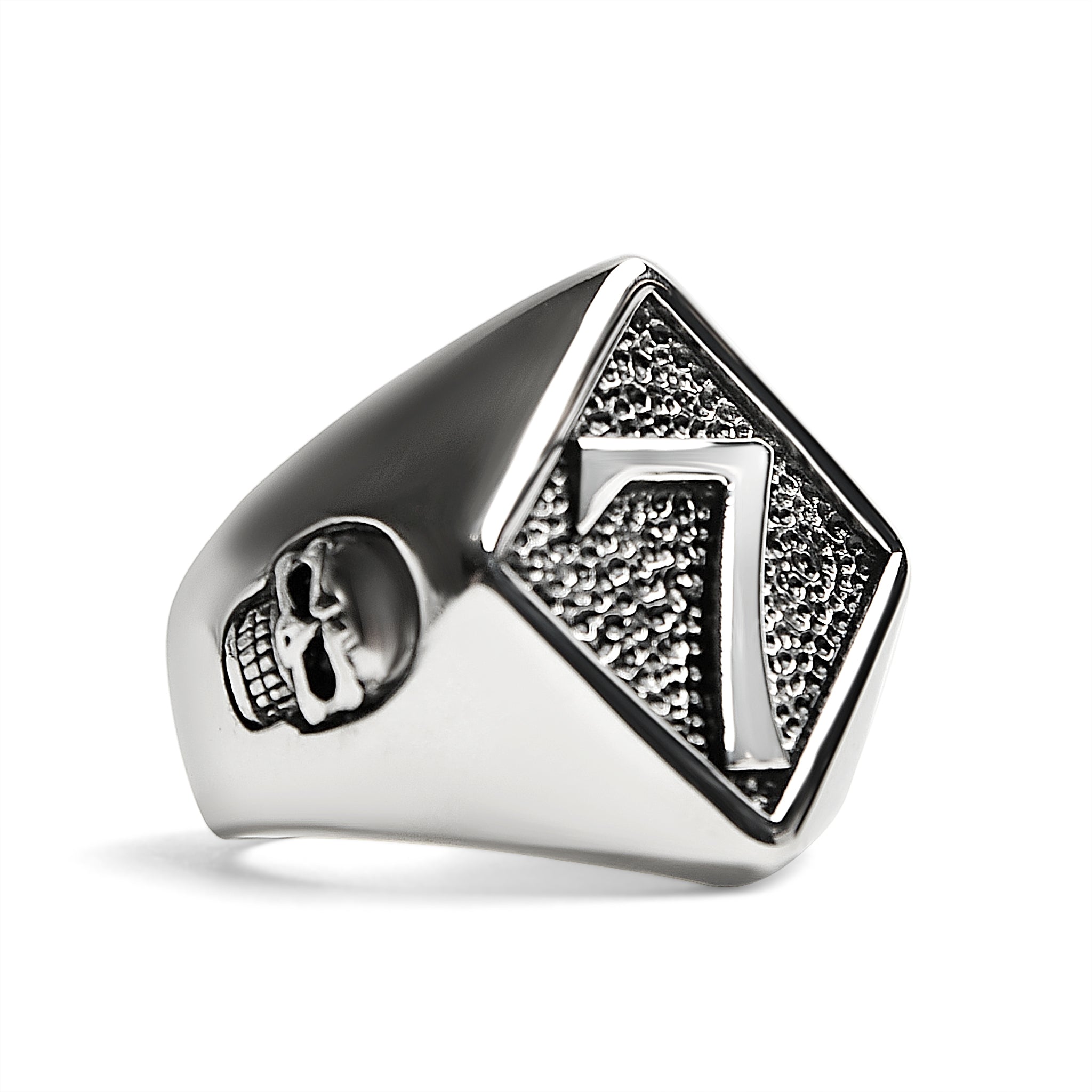 Stainless Steel Lucky "7" With Skull Accents Signet Ring / SCR4060
