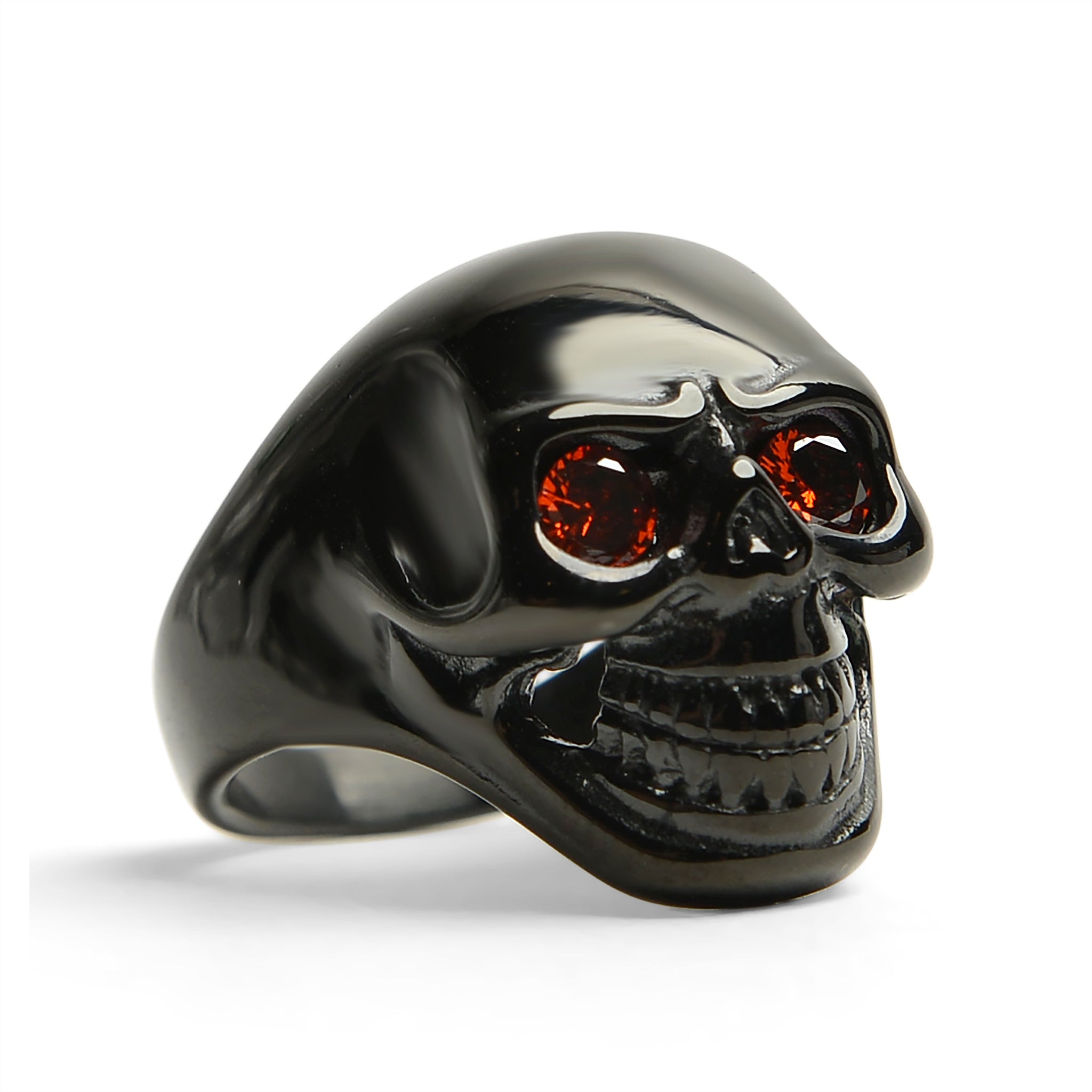 Stainless Steel Red CZ Eyed Black Skull Ring / SCR4065