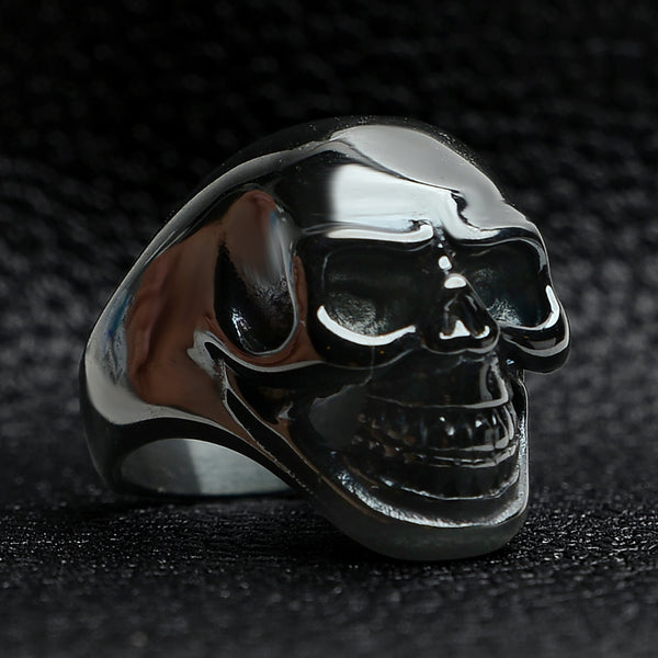 Black Grinning Skull Stainless Steel Ring / SCR4066