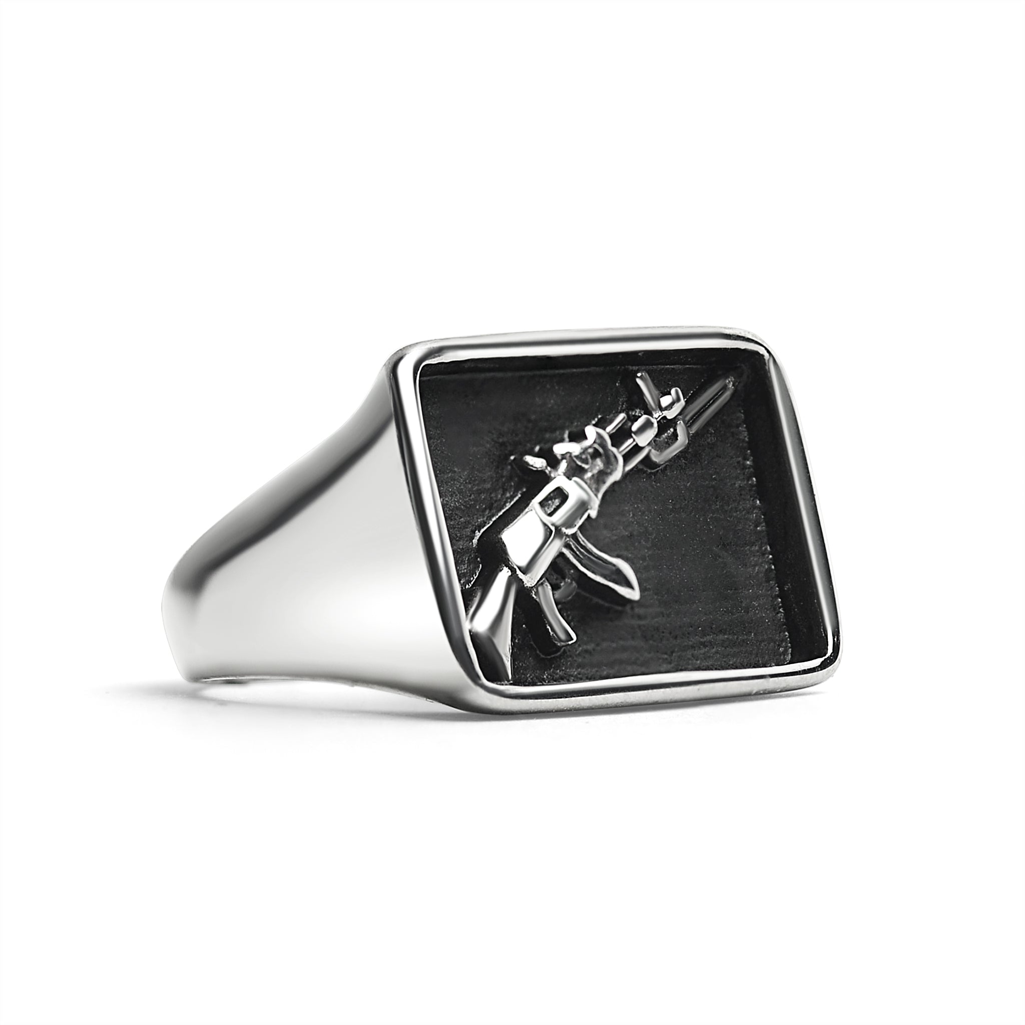 Rostfritt stål AK-47 Gun Signet Ring / SCR4078