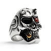 Stainless Steel Devil Skull With Red CZ Eye Smoking 18K Gold PVD Coated Cigar Ring / SCR4084