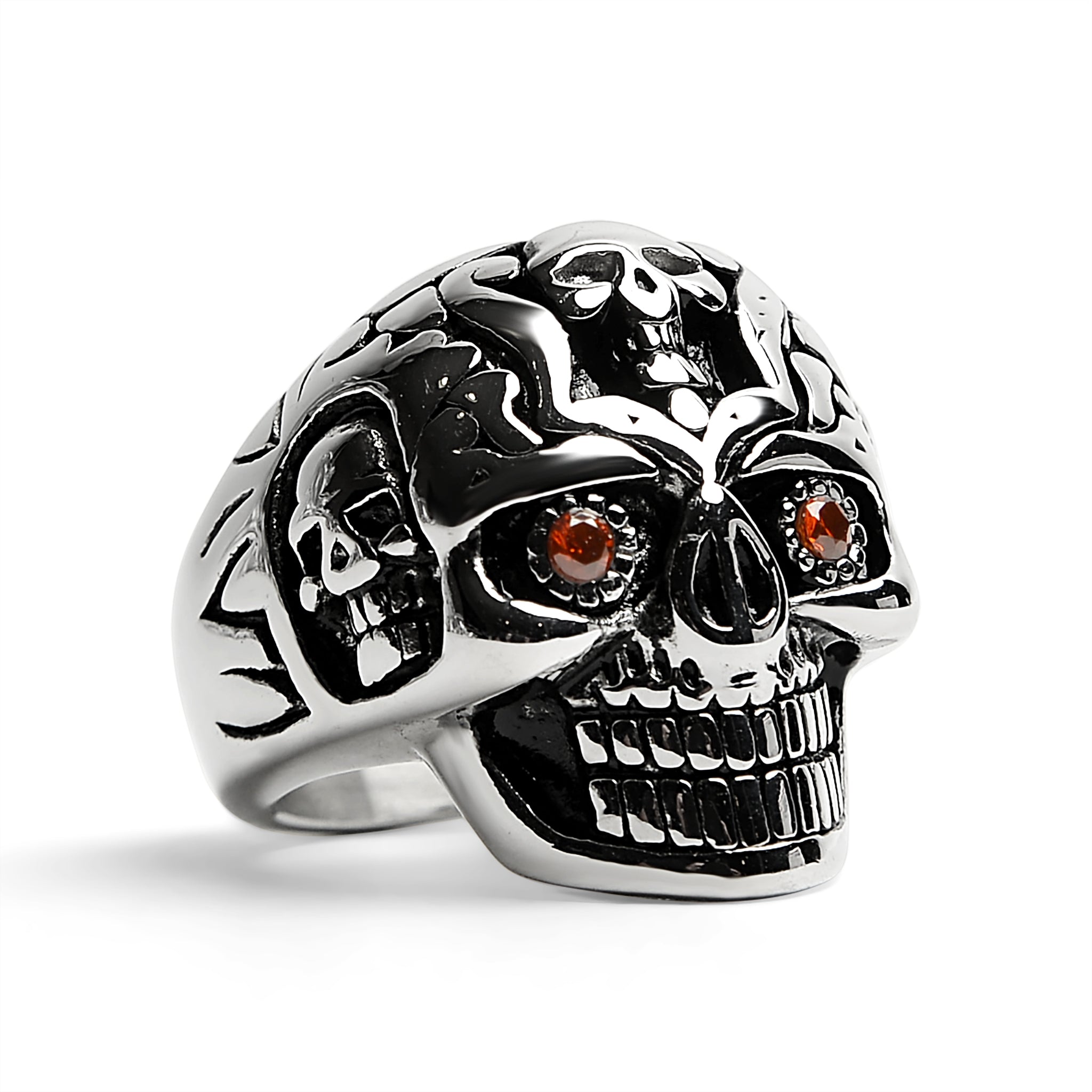 Rostfritt stål Röd CZ Eyed Sugar Skull Ring / SCR4088