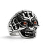 Stainless Steel Red CZ Eyed Sugar Skull Ring / SCR4088