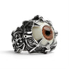 Stainless Steel Gothic Red Eyeball With Claw And Skull Accents Ring / SCR4090