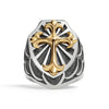 Stainless Steel 18K Gold PVD Coated Cross On Shield Signet Ring / SCR4091