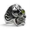 Detailed skull with Green CZ Eye Stone Stainless Steel Ring / SCR4092