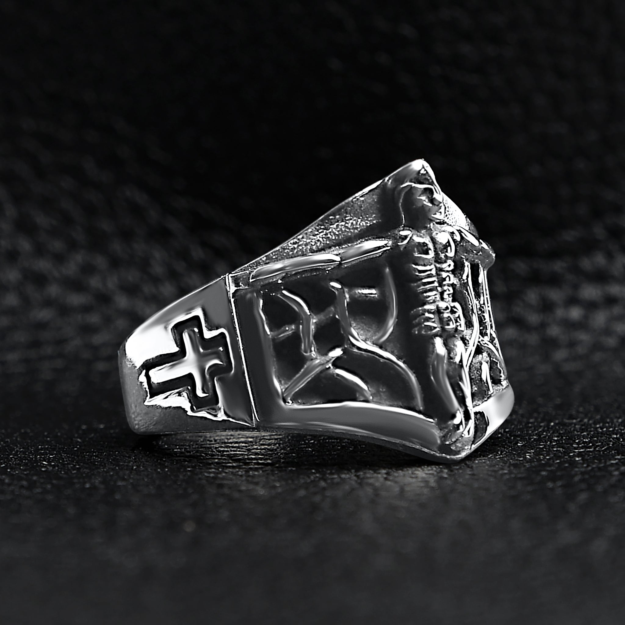 Detailed Jesus Cross Stainless Steel Ring Scr4093