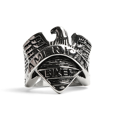 Stainless Steel "AMERICAN BIKER" With Eagle Ring / SCR4097