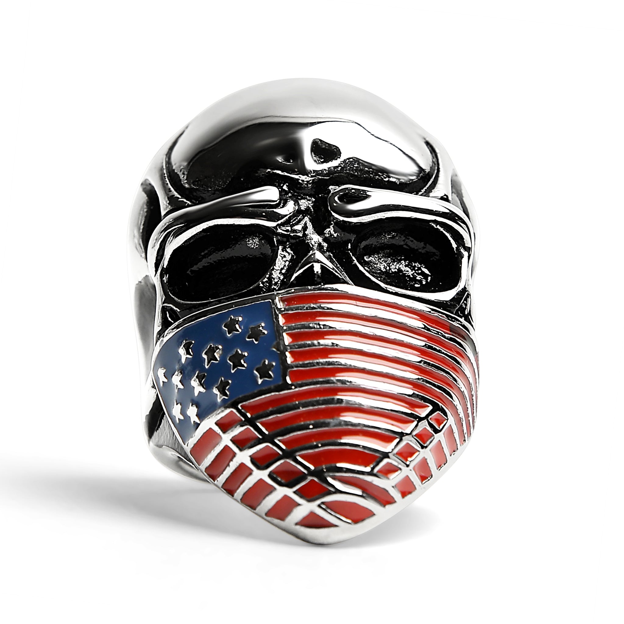 Stainless Steel USA American Flag Covered Skull Ring / SCR4105