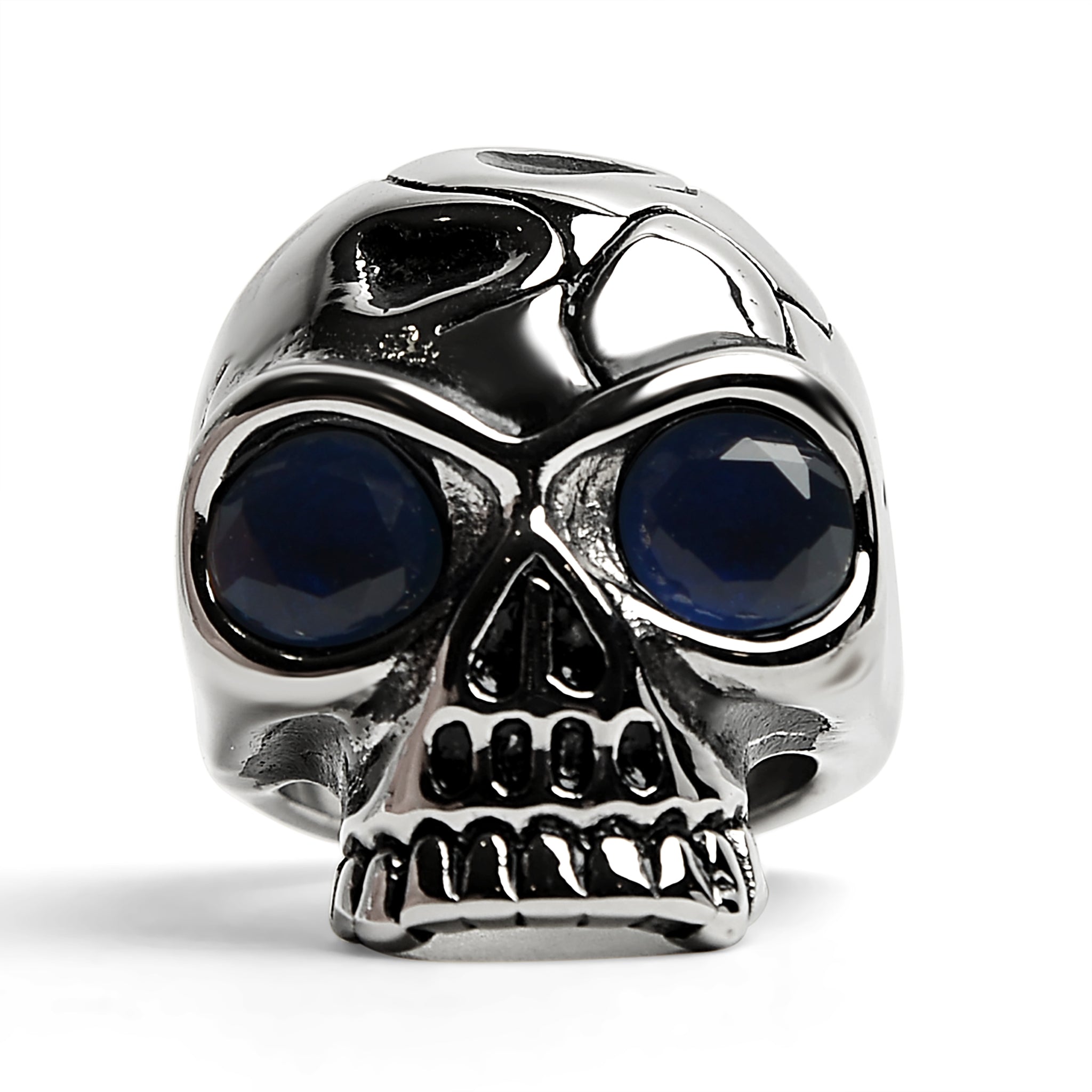 Rostfritt stål Blue CZ -ögon Cracked Skull Ring / SCR4111