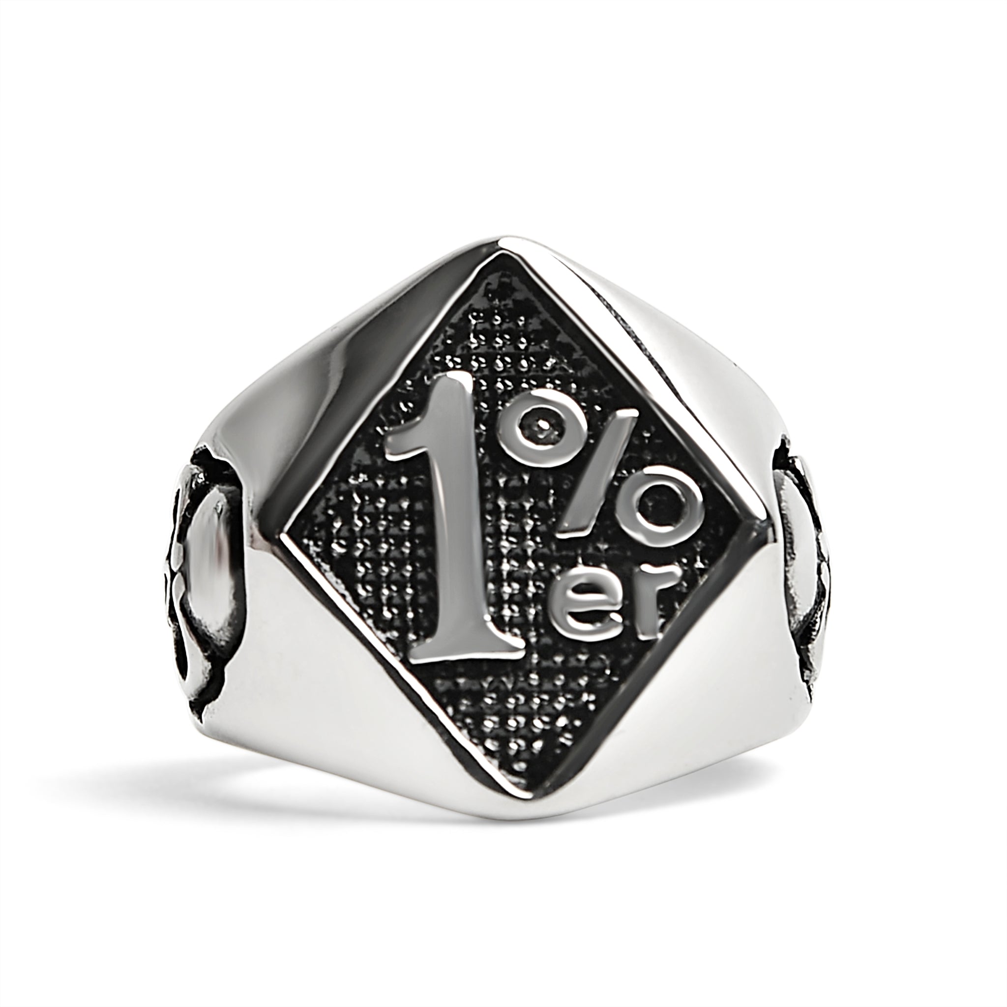 Stainless Steel "1%er" With Skull Accents Signet Ring / SCR4113