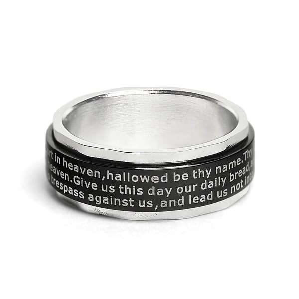 Highly Polished Stainless Steel Lord's Prayer Spinner Center Ring / SRJ1007-wholesale stainless steel jewelry- does stainless steel jewelry tarnish- stainless steel jewelry good- stainless steel jewelry cleaner- gold stainless steel jewelry
