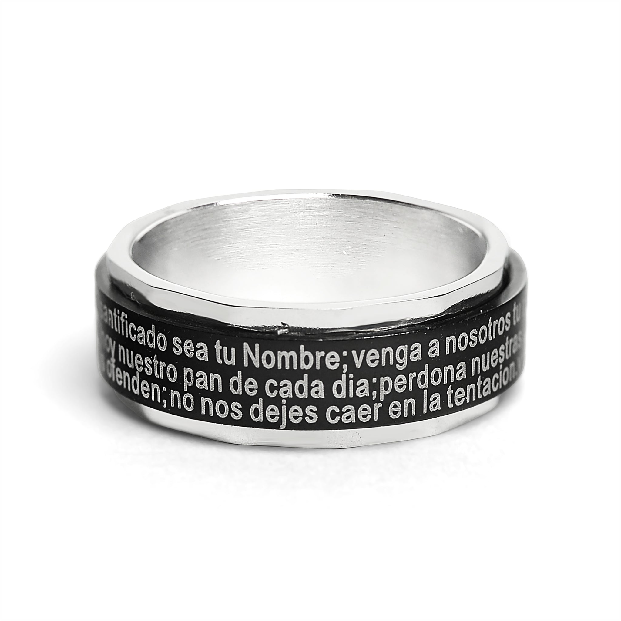 Black Stainless Steel Spanish Lord's Prayer Center Spinner Ring / SRJ1009-stainless steel jewelry good- stainless steel jewelry cleaner- gold stainless steel jewelry- stainless steel jewelries- stainless steel jewelry mens