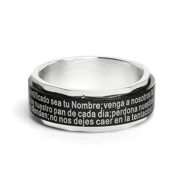 Black Stainless Steel Spanish Lord's Prayer Center Spinner Ring / SRJ1009-stainless steel jewelry good- stainless steel jewelry cleaner- gold stainless steel jewelry- stainless steel jewelries- stainless steel jewelry mens