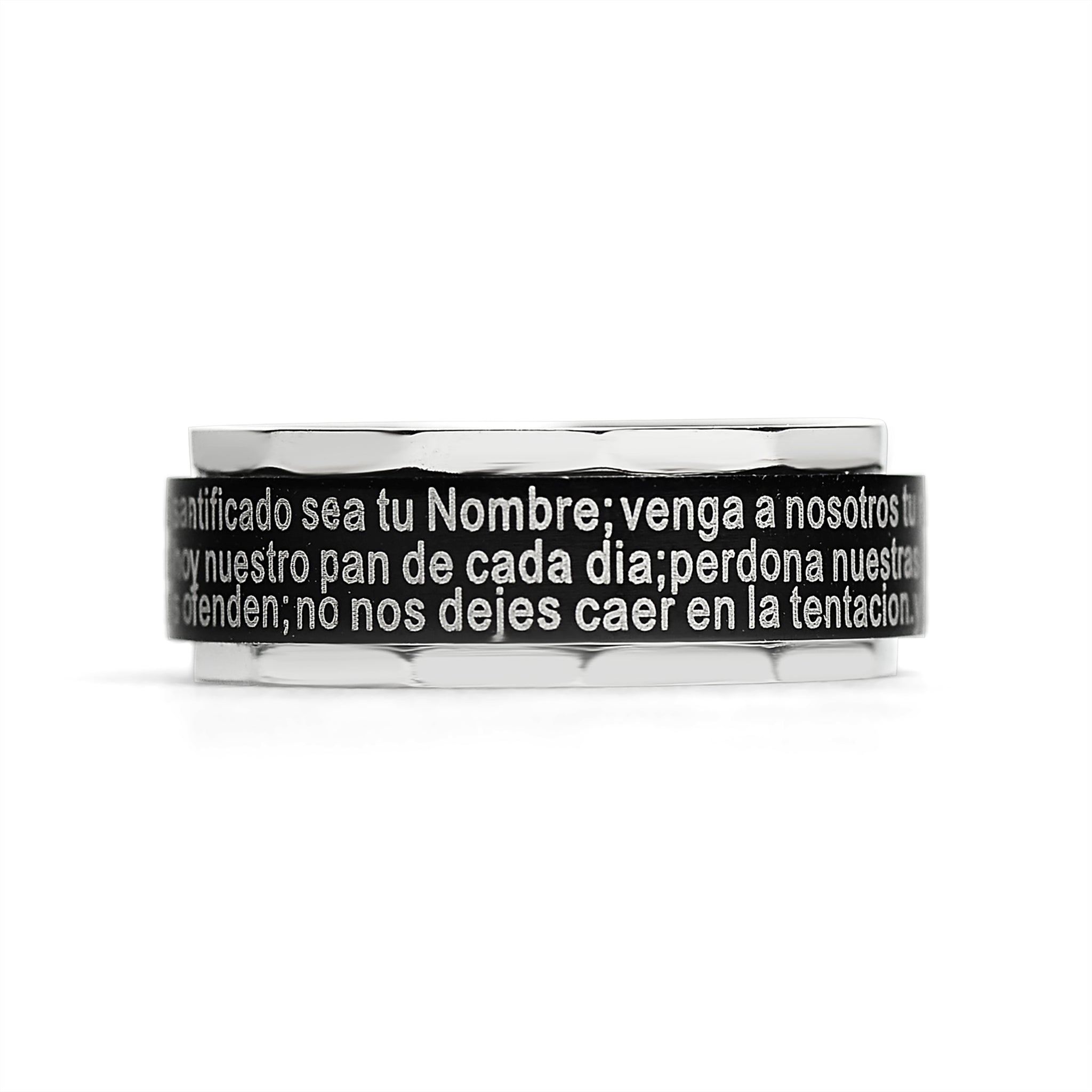 Black Stainless Steel Spanish Lord's Prayer Center Spinner Ring