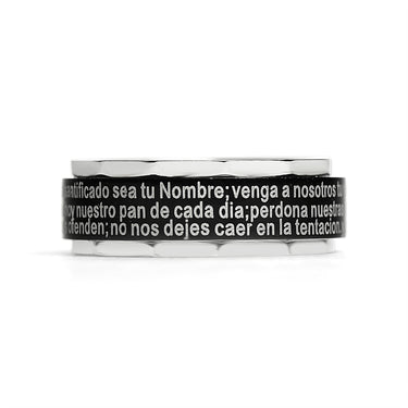 Black Stainless Steel Spanish Lord's Prayer Center Spinner Ring