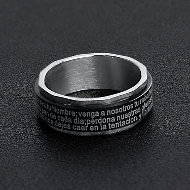 Black Stainless Steel Spanish Lord's Prayer Center Spinner Ring