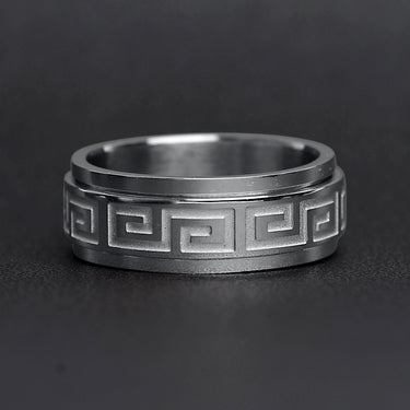 Highly Polished Greek Key Stainless Steel Spinner Ring Lifestyle
