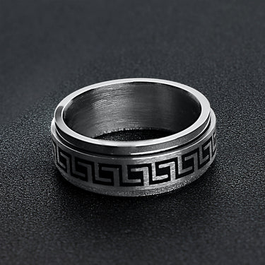 Black Greek Key Spinner Center Polished Stainless Steel Ring / SRJ2056-316l stainless steel jewelry- stainless steel mens jewelry- jewelry stainless steel- stainless steel jewelry made in china- wholesale stainless steel jewelry