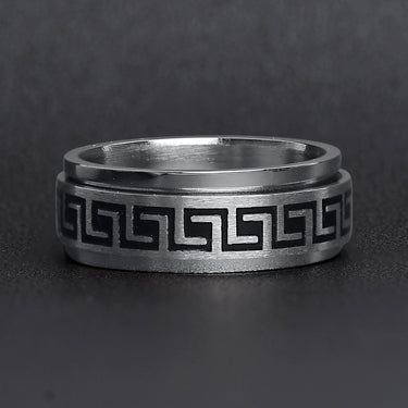 Black Greek Key Spinner Center Polished Stainless Steel Ring / SRJ2056-316l stainless steel jewelry- stainless steel mens jewelry- jewelry stainless steel- stainless steel jewelry made in china- wholesale stainless steel jewelry