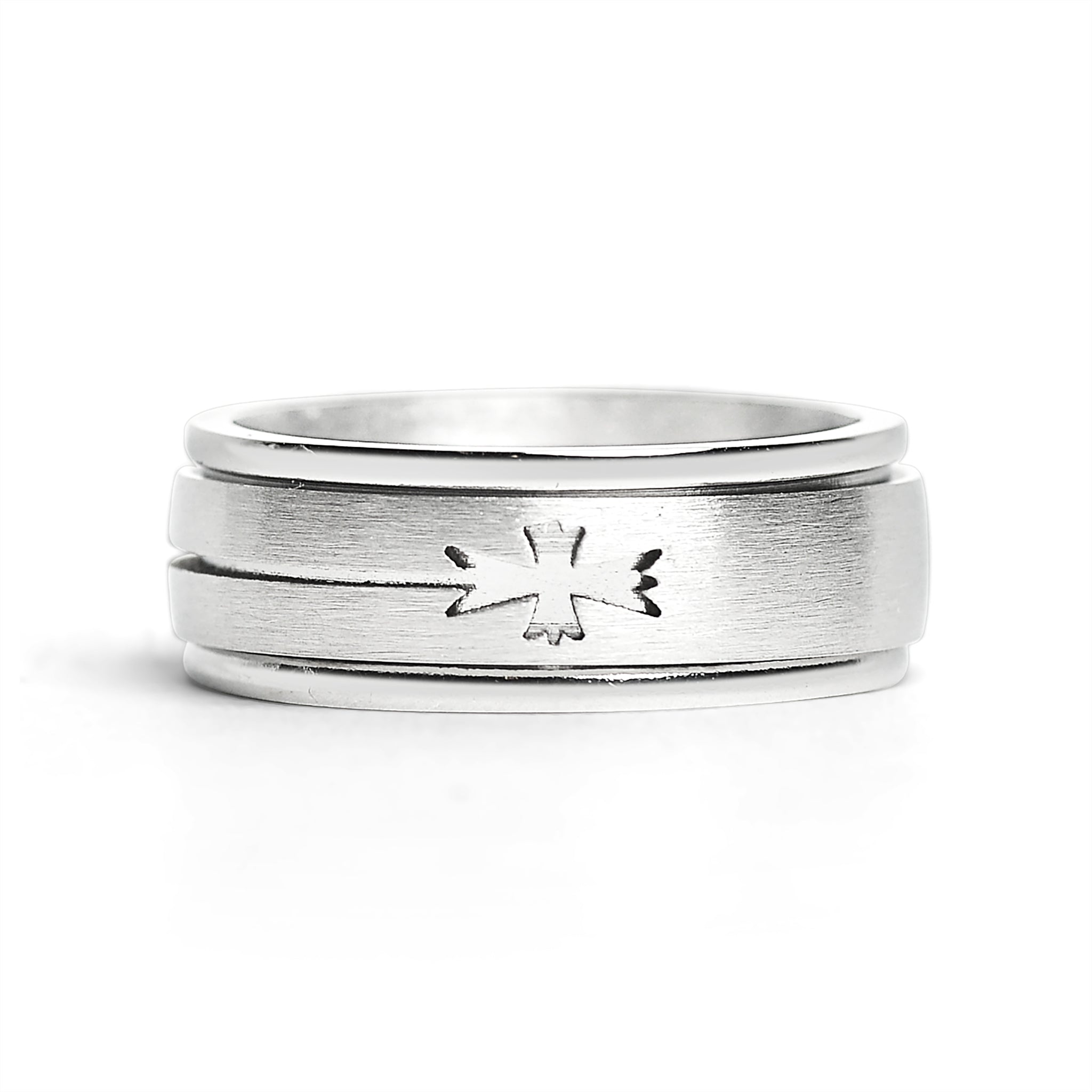 Stainless Steel Cutout Cross Spinner Ring