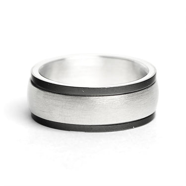 Highly Polished Stainless Steel Black Trim Spinner Center Ring / SRJ9002-stainless steel mens jewelry- jewelry stainless steel- stainless steel jewelry made in china- wholesale stainless steel jewelry- does stainless steel jewelry tarnish