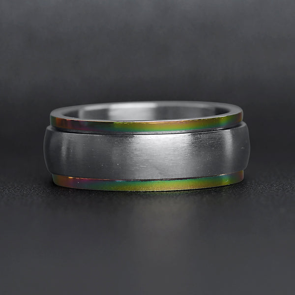 Rainbow Edge Stainless Steel Polished Spinner Center Ring / SRJ9003-stainless steel jewelry good- stainless steel jewelry cleaner- gold stainless steel jewelry- stainless steel jewelries- stainless steel jewelry mens