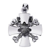 Sterling silver cross with king skull and crossbones pendant, back view.
