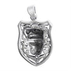 Sterling silver skull shield pendant, back view.
