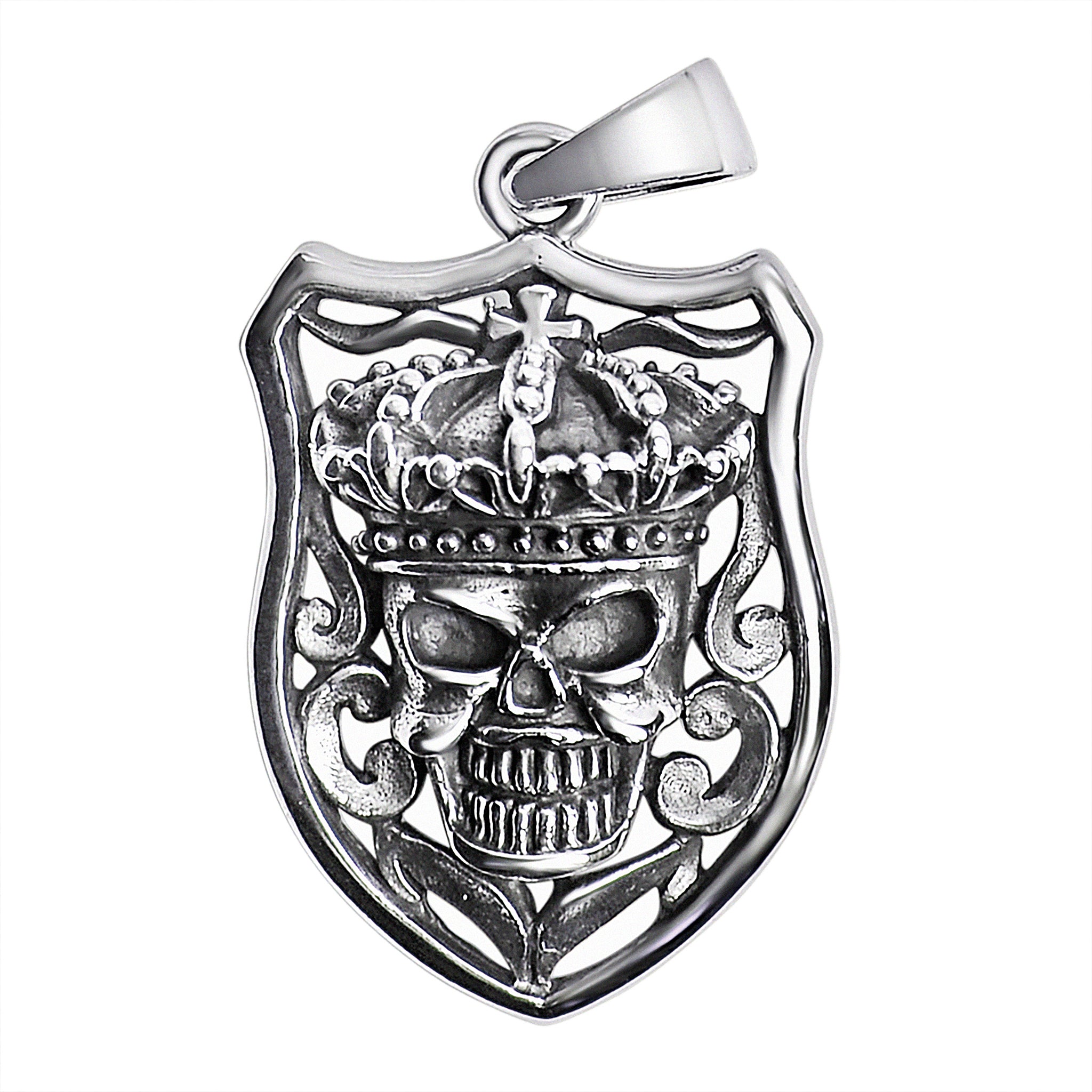 Sterling Silver Skull Shield Pendant / SSP0009-925 sterling silver pendant- Black Friday Gift- silver pendent- nackles pendent- Silver Disc Pendant