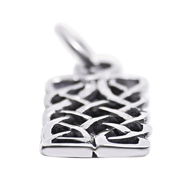 Sterling silver Celtic knot rectangle pendant at an angle.