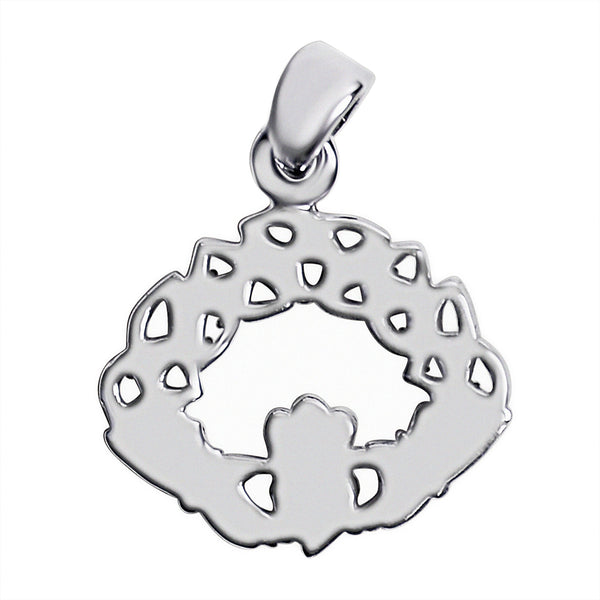 Sterling silver Celtic knot Claddagh pendant, back view.