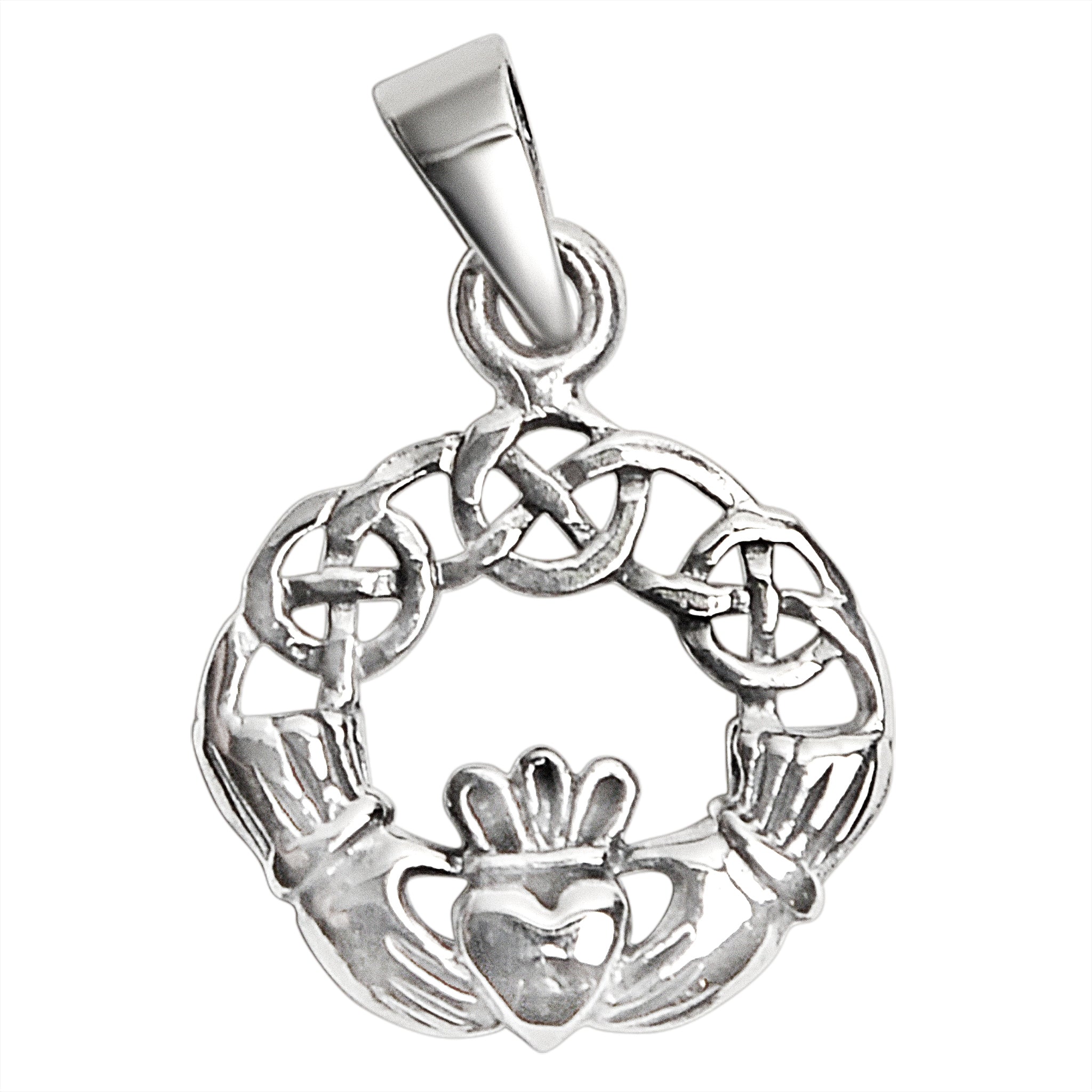 Sterling Silver Celtic Knot Claddagh Pendant / SSP0032-Silver Disc Pendant- Bridesmaid Gift- Silver Cross Pendant- Handmade Silver Necklace- Hypoallergenic Jewelry