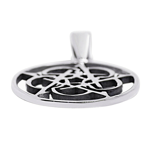Sterling silver seed of life pentagram star pendant at an angle.