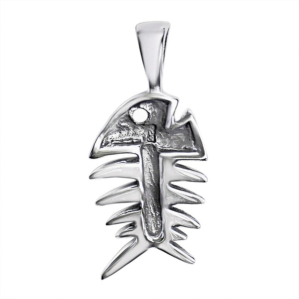 Sterling silver fish bone pendant, back view.