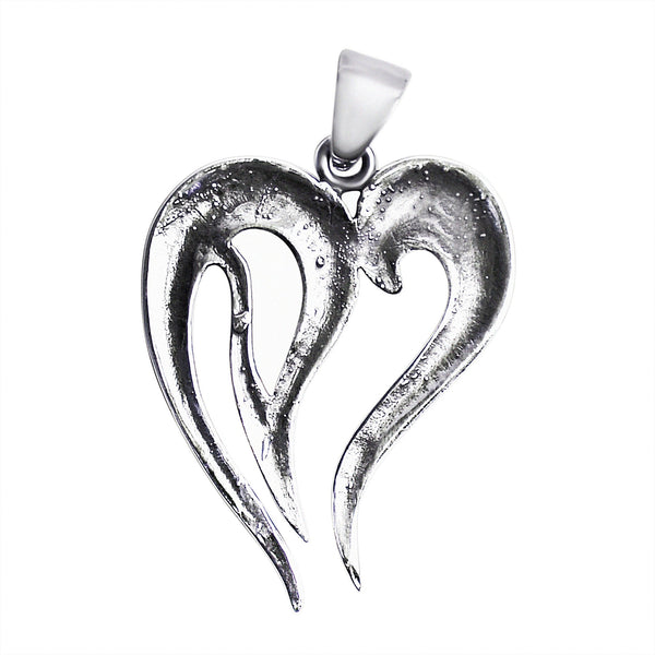 Sterling silver heart pendant, back view.