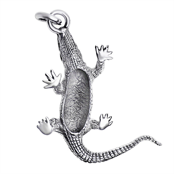 Sterling silver alligator pendant, back view.
