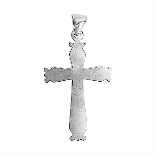 Sterling silver Cross Crucifix pendant, back view.