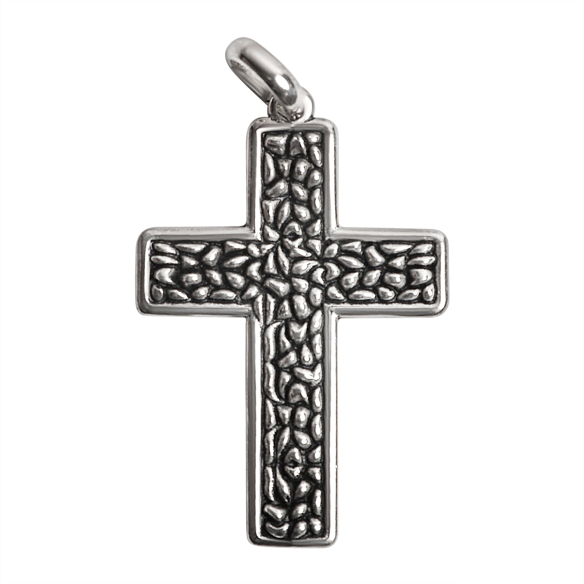 Sterling Silver Cobblestone Cross Pendant / SSP0076-Black Friday Gift- silver pendant- necklace pendant- Silver Cross Pendant- Bridesmaid Gift