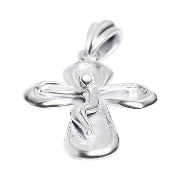 Sterling silver Crucifix Cross pendant at an angle.