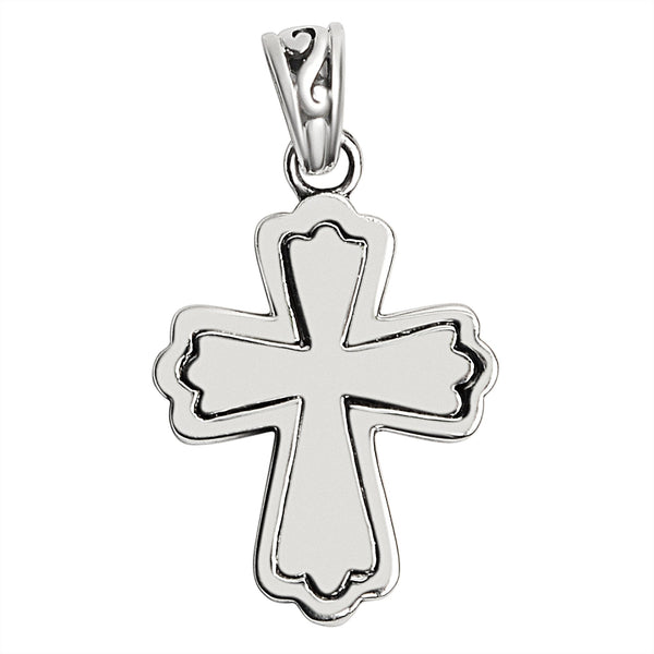 Sterling silver filigree Cross pendant, back view.