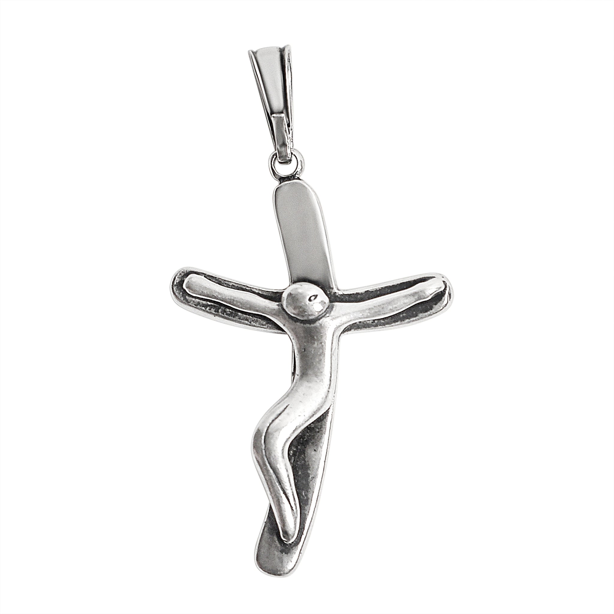 Sterling Silver Curved Crucifix Cross Pendant / SSP0085-Handmade Silver Necklace- Hypoallergenic Jewelry- Charm Pendent- Handmade Pendant- Gift Pendent